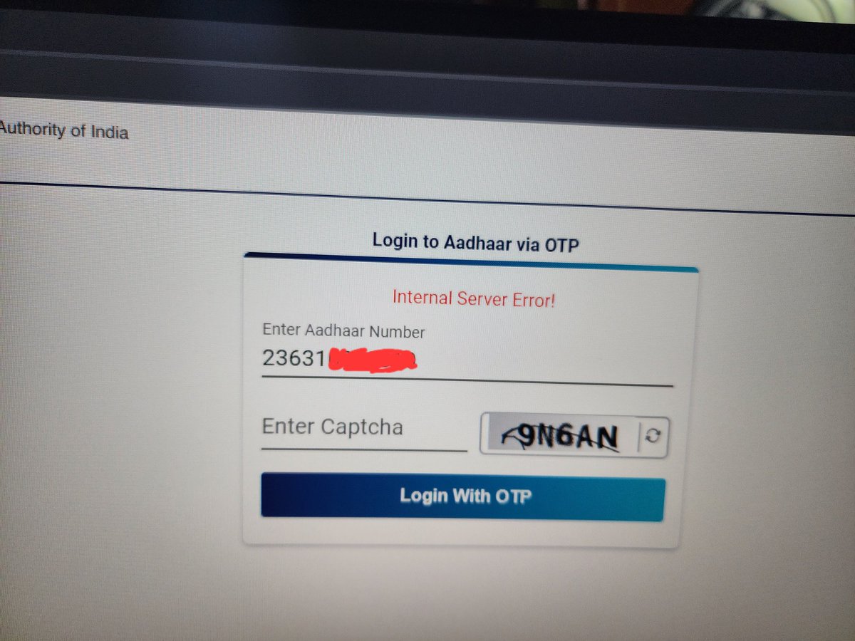lopesryan13's tweet photo. @UIDAI unable to login to my uidai account since the last 24 hours.
Below screenshot with error for your reference. Could you pls assist. https://t.co/FkiHzfuU7Q