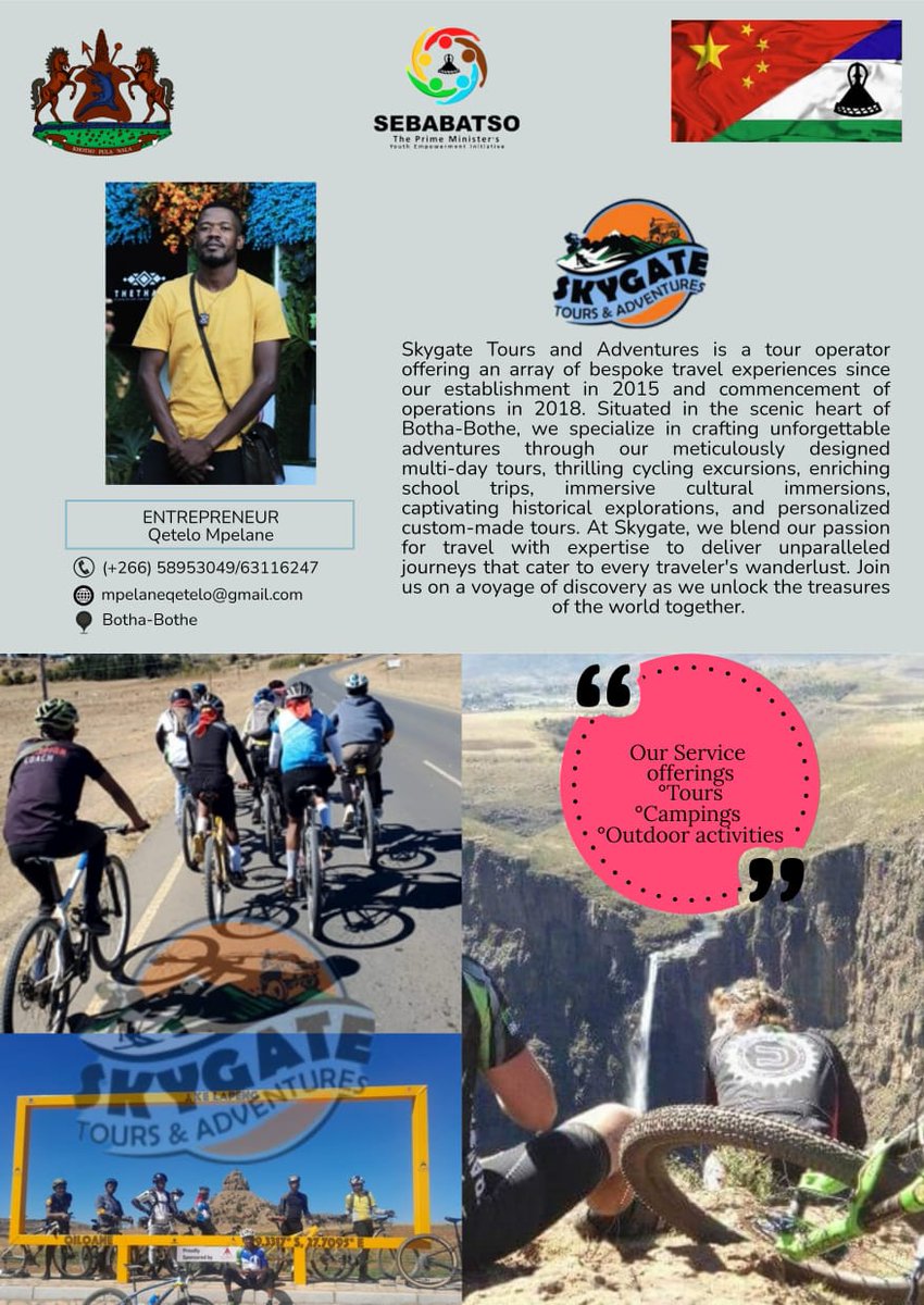 SebabatsoLs's tweet image. Qetelo Mpelane and Rethabile Lesenyeho under Tourism: Embarking on an adventure to showcase Lesotho's beauty to the world!

 🌍✈️  #LesothoAdventures #TourismAmbassadors #Sebabatso