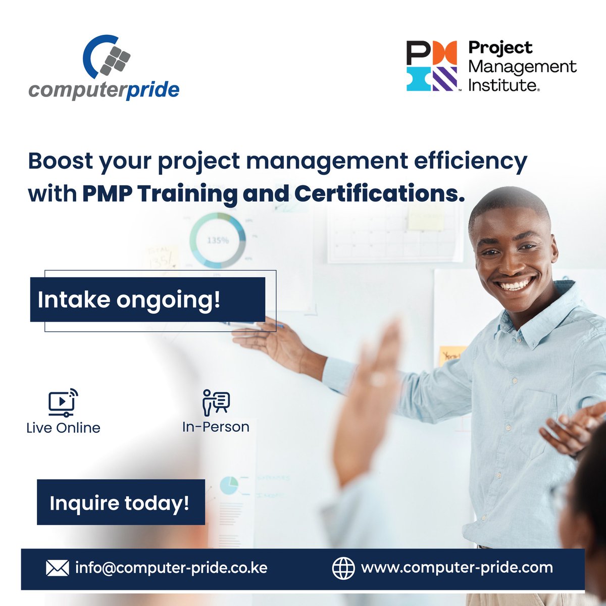 Computer_Pride's tweet image. Accelerate your career with our PMP Training to revolutionize your project management efficiency this April.
📞 +254 705 900 900/ +254 708 414 141
✉️ info@computer-pride.co.ke
computer-pride.co.ke
#computerpride #mombasa #Nairobi #projectmanagement #agileprojectmanagement