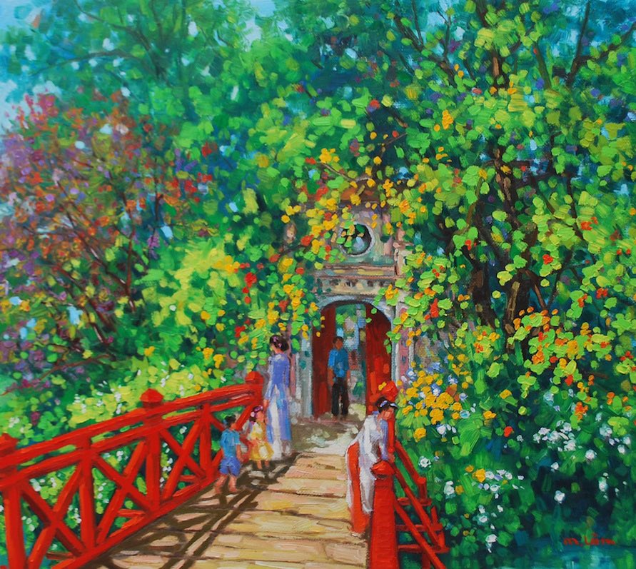 Art today. The Red Bridge, oil on canvas by Lam Manh @bm0406 @adityampaul @Derick_Cape