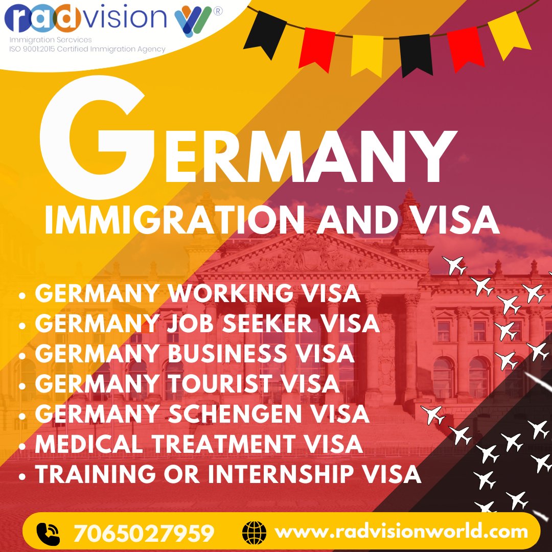 Dreaming of Germany? Let's make it happen! Whether for work, study, or tourism, Radvision World offers expert visa guidance. ✅ Tailored support ✅ Hassle-free process ✅ Proven success Start your journey now! #GermanyImmigration #RadvisionWorld #VisaServices #MoveToGermany