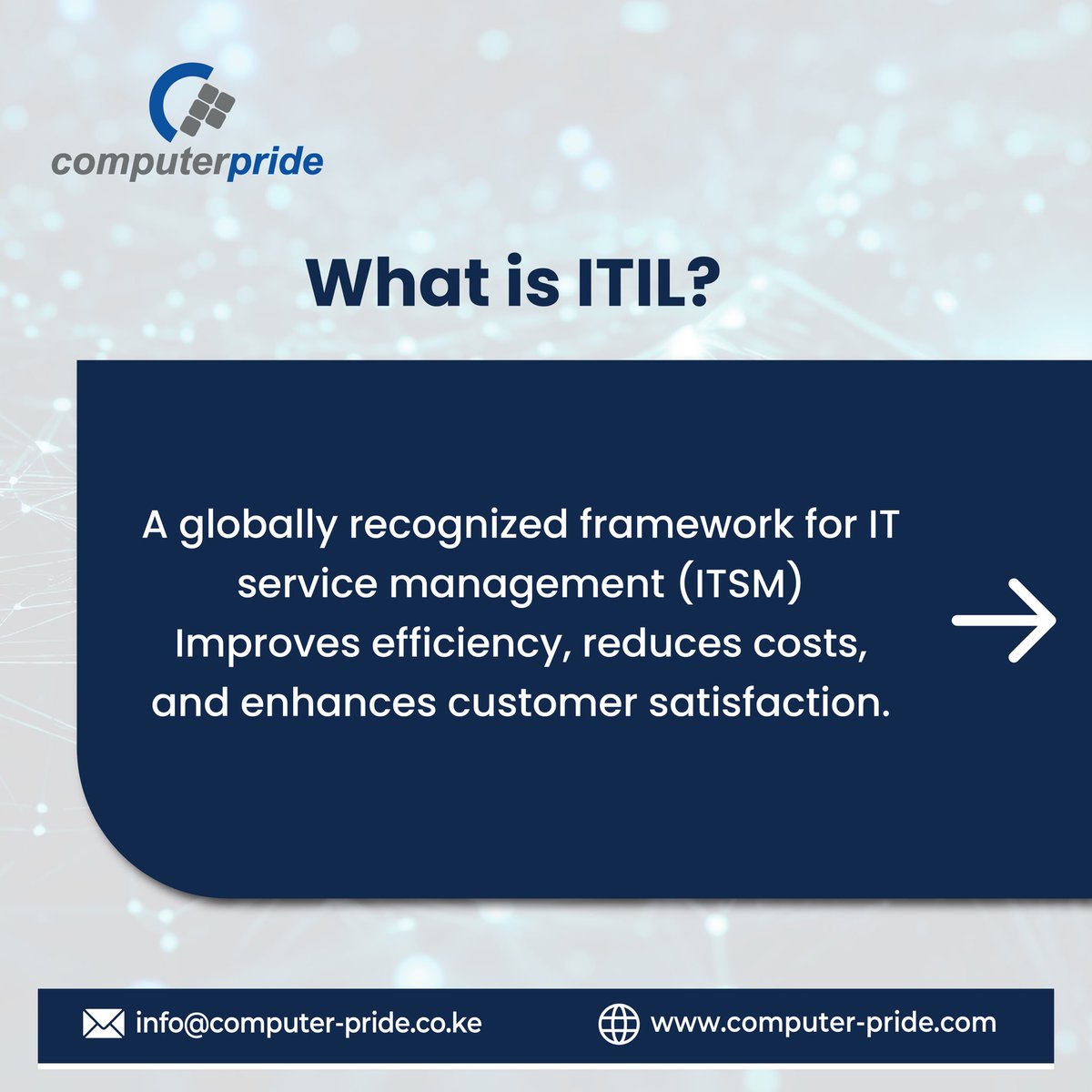 Computer_Pride's tweet image. Conquering ITIL certifications? This post offers key strategies to help you dominate the exam!
Inquire today:
📞 +254 705 900 900/ +254 708 414 141
✉️ info@computer-pride.co.ke
computer-pride.co.ke
#ITIL #ITSM #certification #computerpride #ITILCertifications