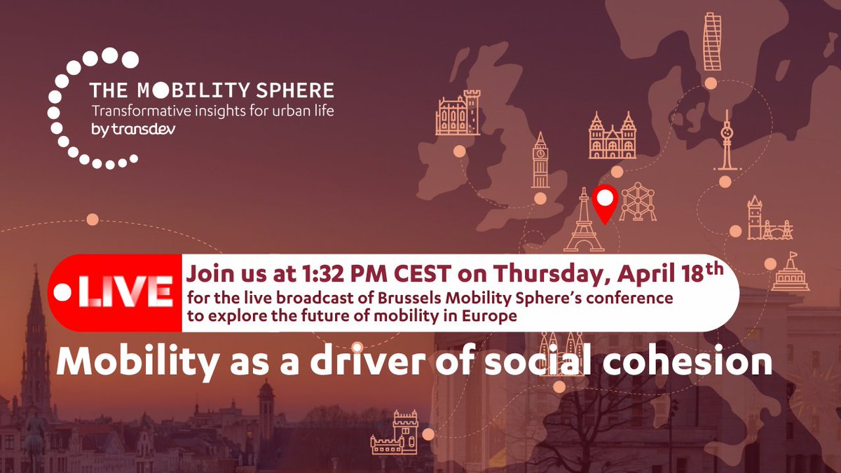 Transdev's tweet photo. 📍Join us live today! We're looking forward to connecting with you on LinkedIn at 13:32 CEST for the second edition of our conference, #TheMobilitySphere, on "Mobility in the service of social cohesion".
✔Sign up now to stay informed!
➡https://t.co/uIvZNDvn64 https://t.co/Q8Wi69n6sN