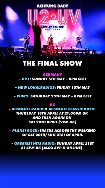 Final #U2UVSPHERE show set for worldwide radio broadcast #U2