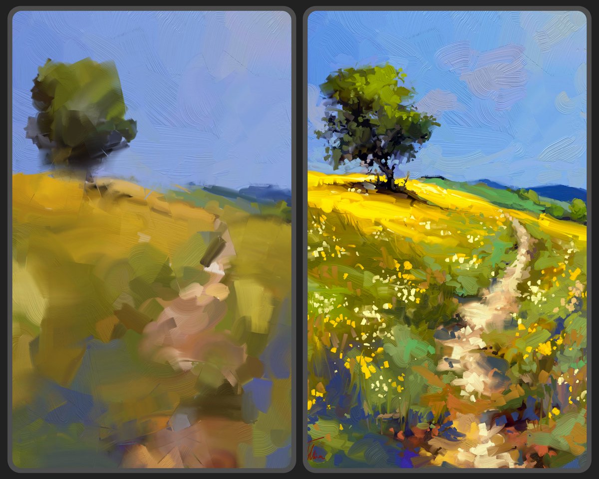 ~ Spring time Digital oil painting Presentation of sketch and ready painting
