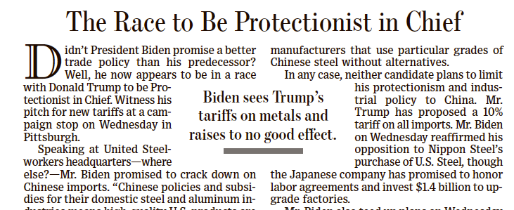 Il WSJ sfotte Biden sui dazi alla Cina.
