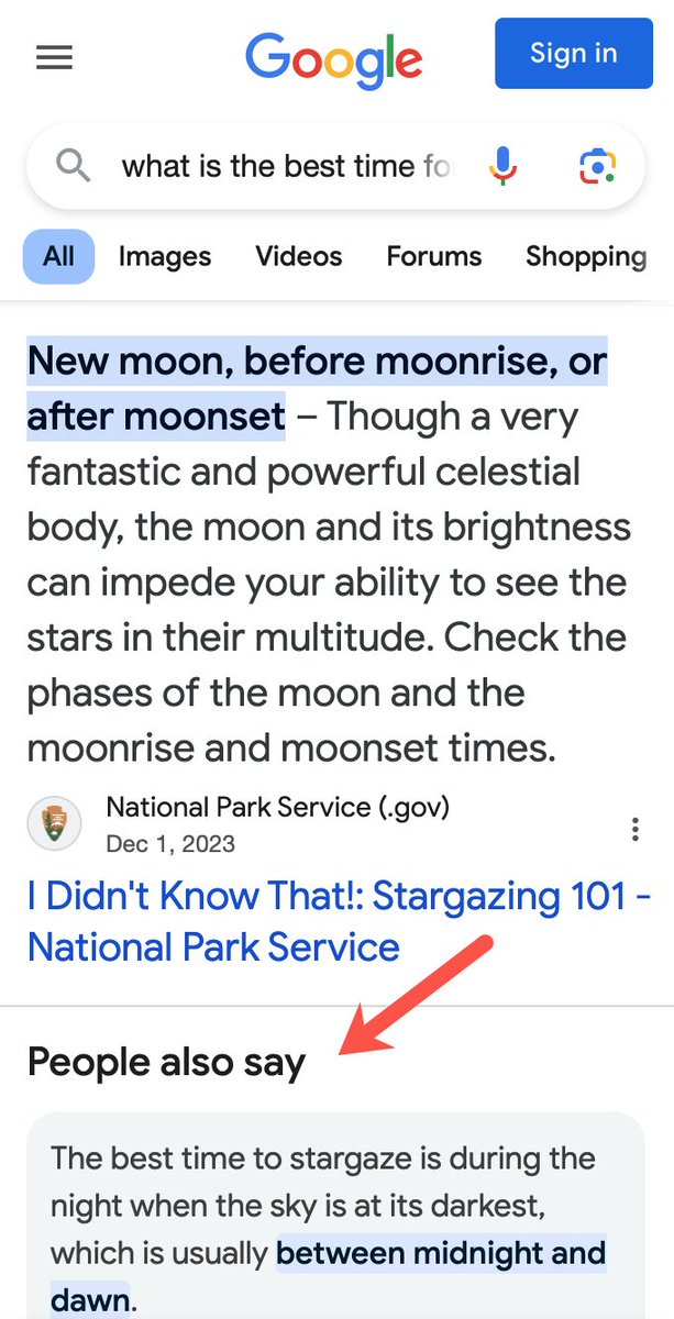 brodieseo's tweet photo. SEO News: Google is now testing out a new featured snippet variant on mobile that provides alternate answers under a 'People also say' heading.  

Interestingly, it actually leads to the Perspectives filter and resembles a test from 2020. More details: https://t.co/VO724UutkF https://t.co/DjQkOk8QAA