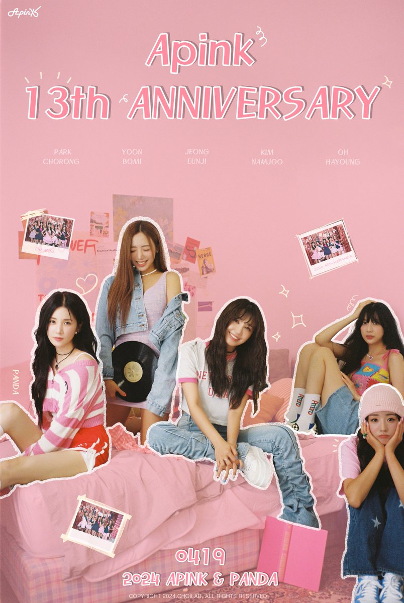 [#에이핑크] #Apink_13th_Anniversary 우리 핑크 13주년 축하해!🎉 4월 19일인 오늘은 PANDA와 핑순이들의 열 세 번째 데뷔일입니다.✨ 우리 핑크가 여기까지 올 수 있었던 이유는 모두 PANDA 덕분이에요💖 그동안 함께한 기억과 아름다움을 다시 한번 되새기며 앞으로도 오래오래 함께해요💞 #Apink