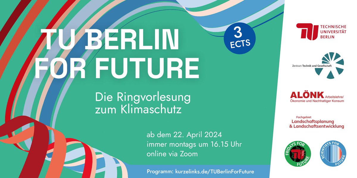 Nächsten Montag startet die Ringvorlesung #Klimaschutz @TUBerlin ins Sommersemester Los geht's mit Keynote v @LeaDohm zur Psychologie in der Klimakrise Weitere Themen u.a. Roof-Water-Farming, Landnutzung, Regenwassermanagement, Rohstoffe f die Energiewende kurzelinks.de/TUBerlinForFut…