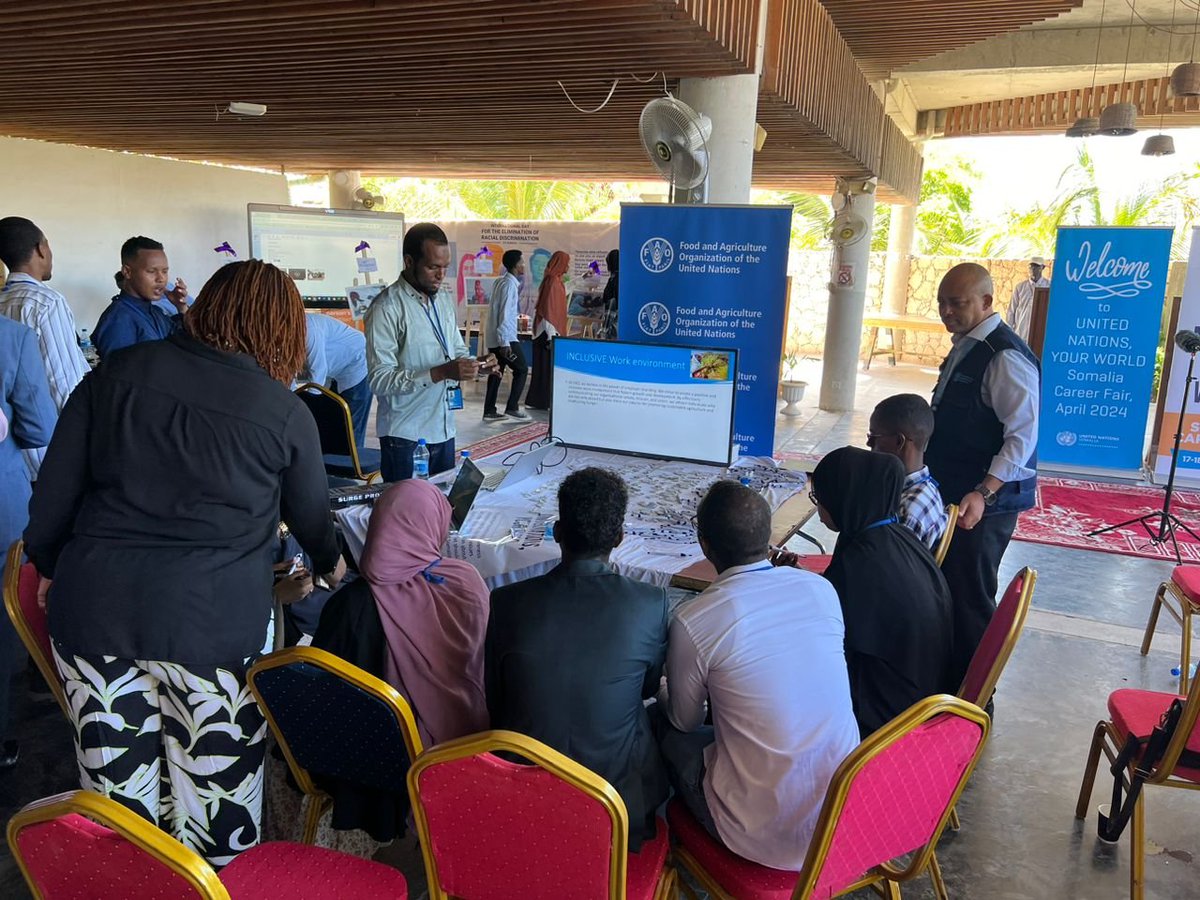 @FAOSomalia is excited to be part of the #UNCareerFair. We're showcasing @FAO 's commitment to nurturing talent and enabling young #Somalis to pursuse meaningful careers. We're sharing insights on our recruitment processes, culture, & values within the UN system.