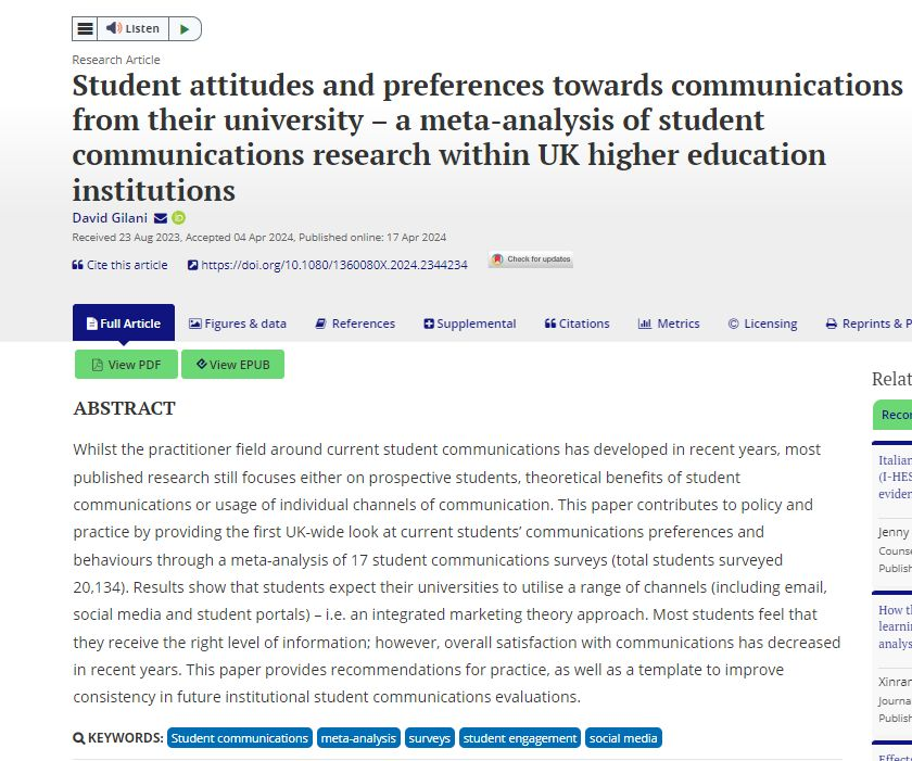 📢New publication alert 📢

Been a long time coming, but my meta-analysis of student communications survey results has finally been published and OPEN ACCESS. My thanks to  colleagues who contributed data to make this possible. 

tandfonline.com/doi/full/10.10…
