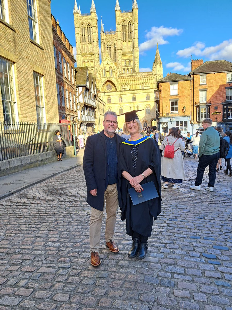 My graduation day (PG Cert Health Professions Education). In 2021 I left my 35yr NHS career, relocated, set up an MSc pre-reg Speech &amp; Language Therapy programme, Uni of Lincoln.  We now have 39 students across 2 cohorts. It's never too late! #latecareerchange #encorecareer