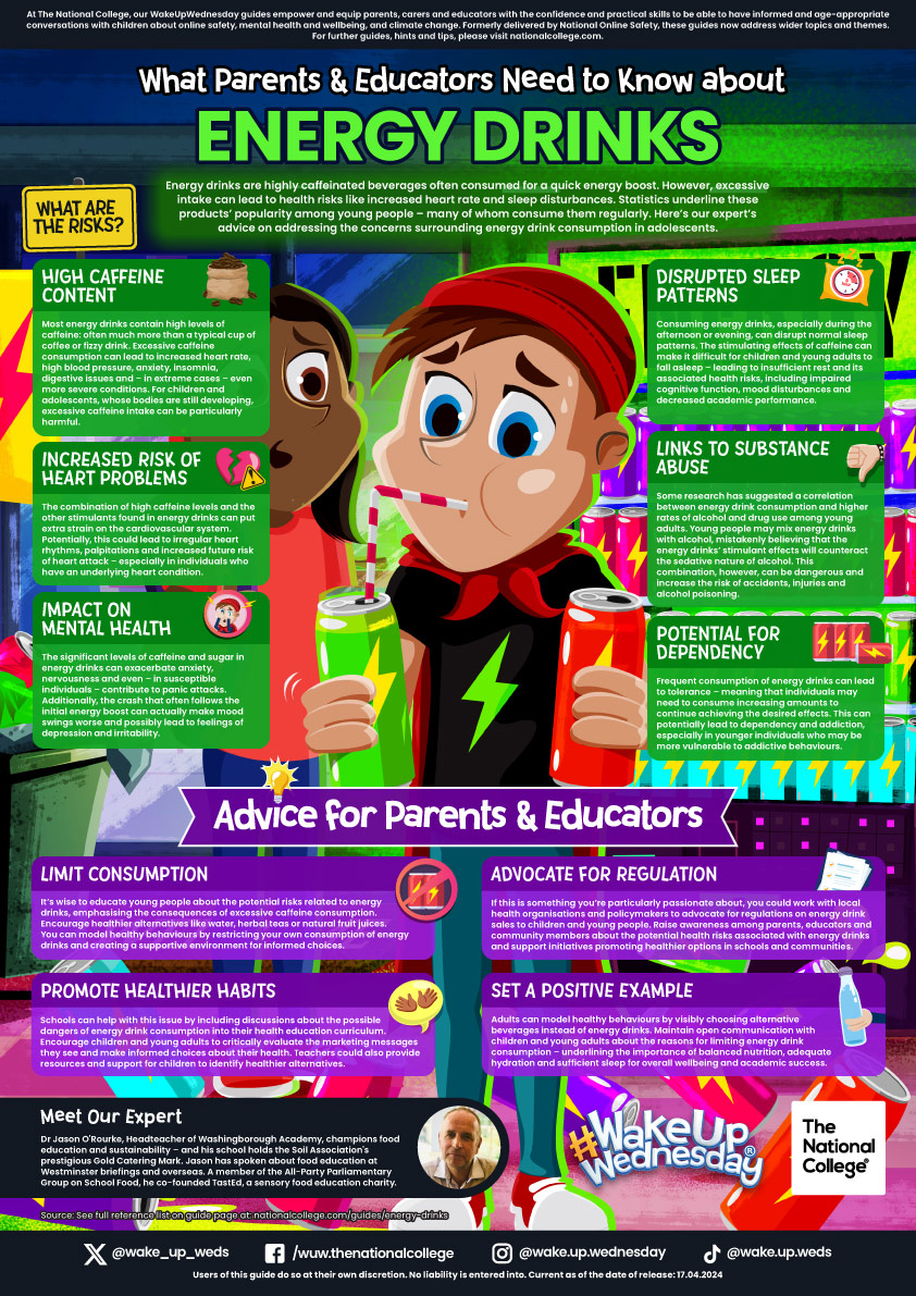 Check out this handy guide on the consumption risks of energy drinks. 
#WMSComputing💻 #WMSDigitalSafety

👀Take a look this website link for more guides, tips and support with digital safety. 
wakelet.com/wake/bp1OZ4gj8