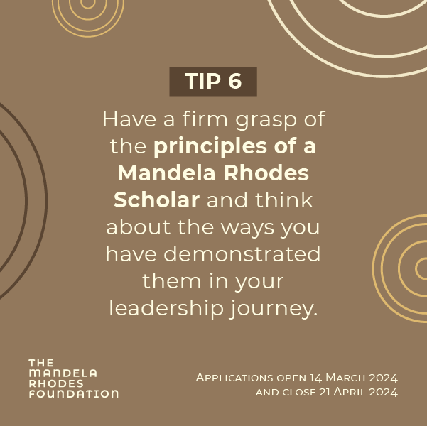 A final tip as you brush up your applications for the Mandela Rhodes scholarship. Don’t miss the opportunity to learn in the top South African universities with the support of the Mandela Rhodes Foundation. Apply today! bit.ly/3U3d74D #MandelaRhodesScholar