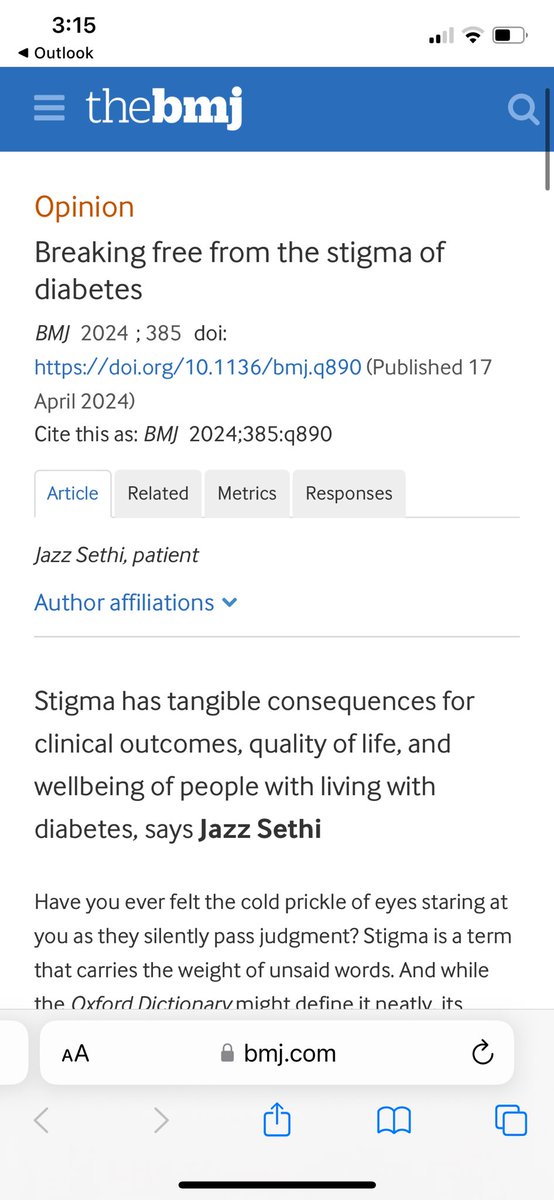 So psyched to share that an opinion piece I wrote about #Diabetes stigma is published in the @bmj_latest

With many sessions on #stigma at #DUKPC - it’s important to highlight that stigma and its consequences look different in different parts of the 🌍

🔗bmj.com/content/385/bm…