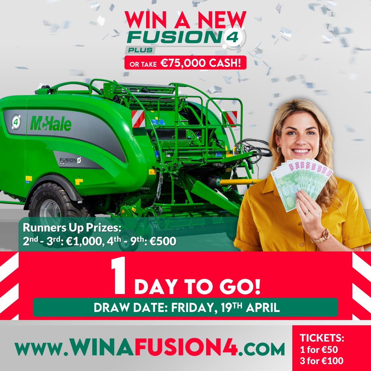 kilmainegaa's tweet photo. 1 Day to go before we raffle this beauty a McHale Fusion 4 or €75,000 in cash
Get your tickets now at https://t.co/Soh8wAAbKT          @Mayo_LGFA @MayoGAA @FarmersWeekly @farmersjournal @FarmersJScot https://t.co/UBkWUVMrdc
