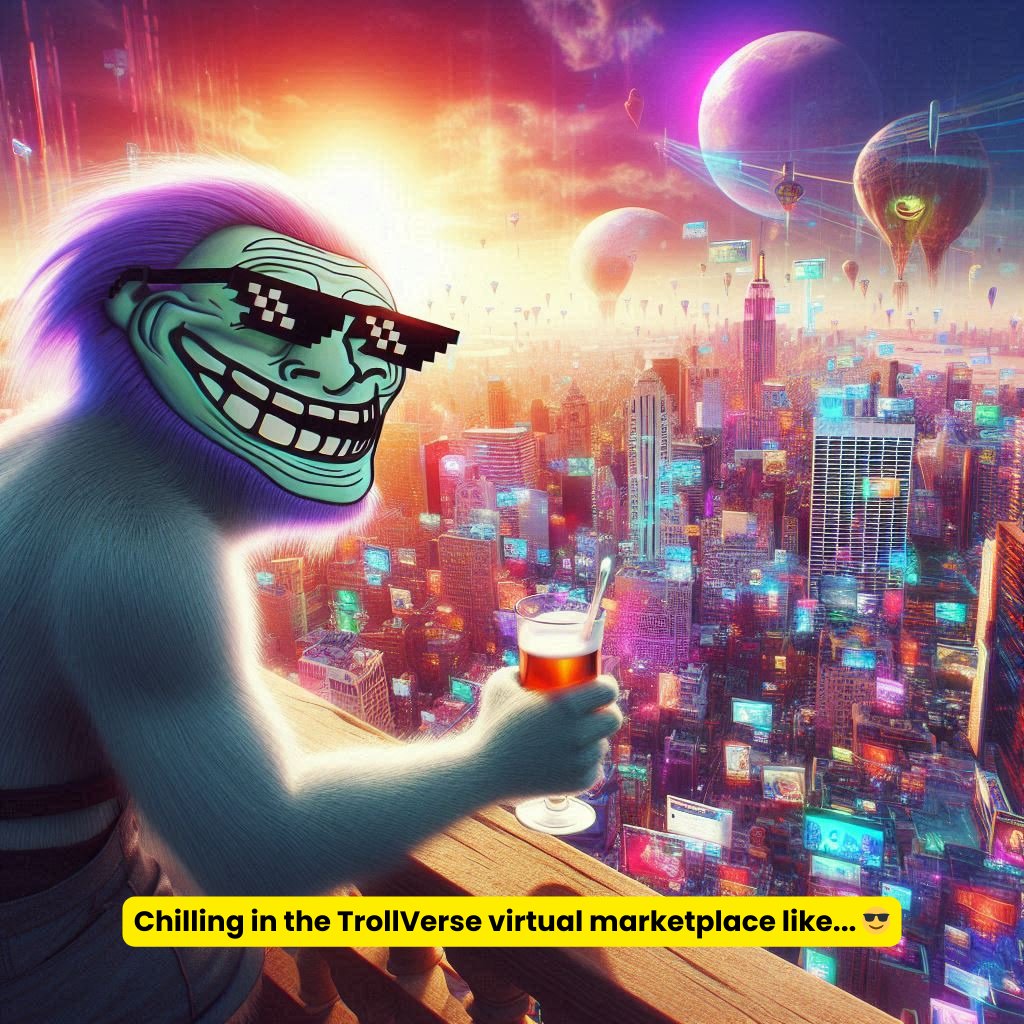 Chilling in the TrollVerse virtual marketplace like... Sip, shop, and vibe with us! 🛍️🎉 #ShopTrollStyle #TrollVerseFun
