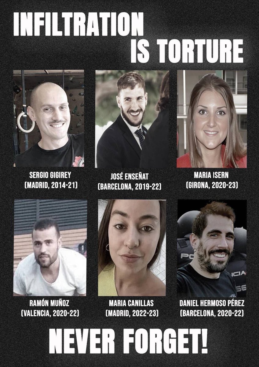 Solidarity with Spanish and Catalan activists targeted by #spycops who were outed last year. The campaign is growing. #infiltrationIsTorture #InfiltraciónEsTortura #InfiltracióÉsTortura