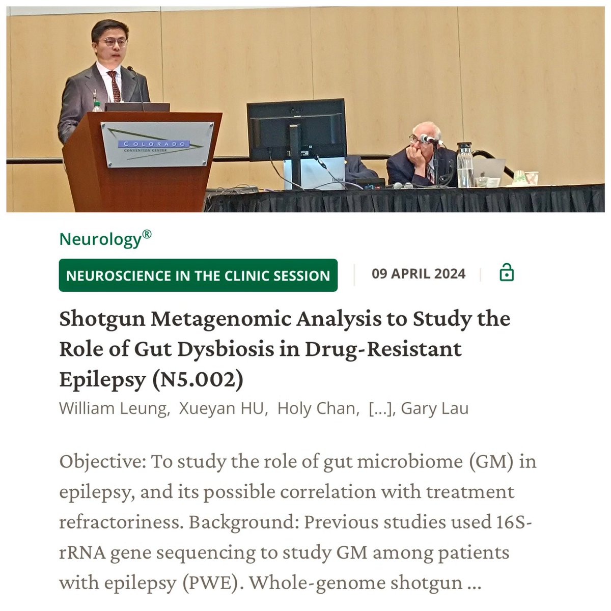 William C.Y. Leung (@drwilliamleung) on Twitter photo Amazing experience to share a stage with international experts on understanding the gut-brain axis at the #AANAM 2024! 🧠
Huge thanks to Aubrey Hu, Rachel Lo, Holy Chan, Prof. <a href="/garykklau/">Gary Lau</a> & Prof. <a href="/joshuawkho/">Joshua Ho</a> for making this possible 💪🏻
#epilepsy #gutbrainconnection <a href="/AANmember/">American Academy of Neurology</a> Amazing experience to share a stage with international experts on understanding the gut-brain axis at the #AANAM 2024! 🧠
Huge thanks to Aubrey Hu, Rachel Lo, Holy Chan, Prof. <a href="/garykklau/">Gary Lau</a> & Prof. <a href="/joshuawkho/">Joshua Ho</a> for making this possible 💪🏻
#epilepsy #gutbrainconnection <a href="/AANmember/">American Academy of Neurology</a>