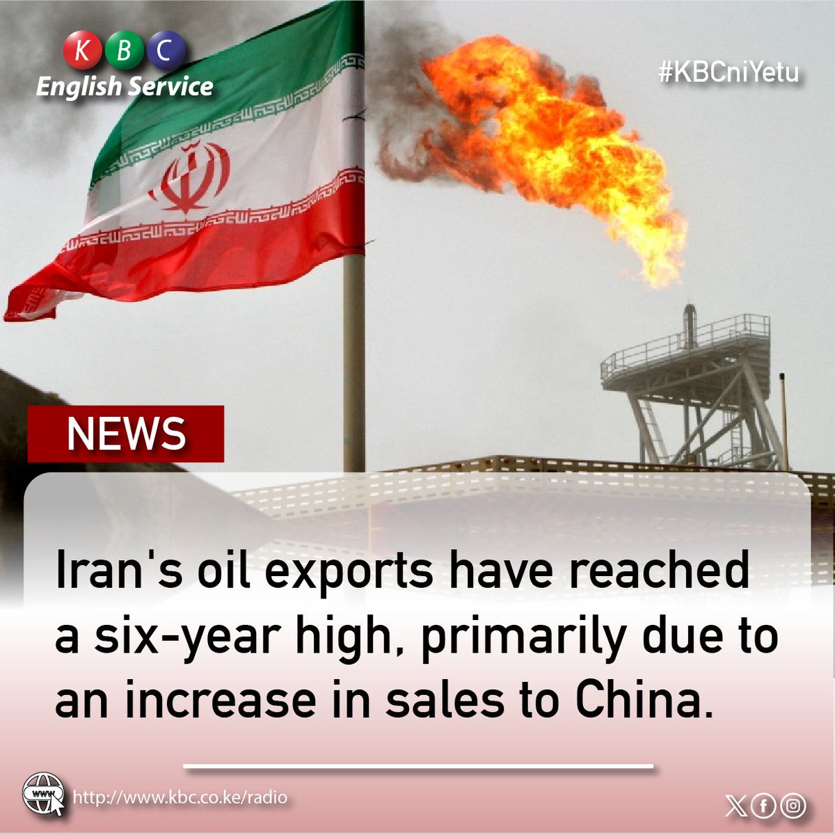 Iran's oil exports have reached a six-year high, primarily due to an increase in sales to China. ^PMN #KBCEnglishService