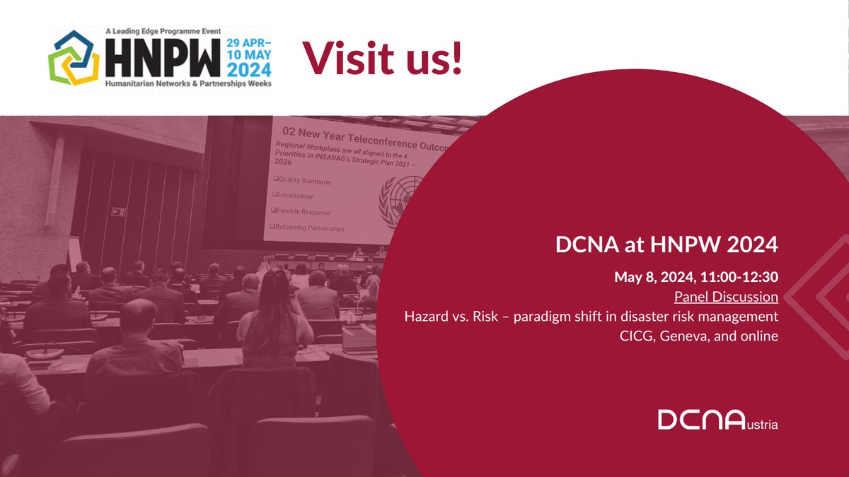 Less than one month til #HNPW 💡 Join us in Geneva or online for an insightful panel discussion on 'Hazard vs. Risk - paradigm shift in disaster risk management' on May 8th. Learn more here: vosocc.unocha.org/Report.aspx?pa… #drr #drm #hazard #risk #event