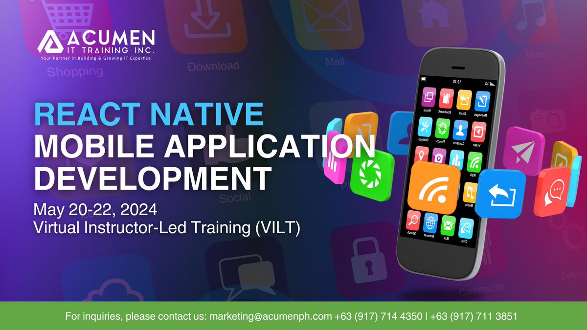 AcumenPH's tweet photo. React.JS - May 13 to 17, 2024
React Native - May 20 to 22, 2024

Learn more:
https://t.co/UylygXZAZ9
https://t.co/G12VQCT73q

Register now!

#AcumenPH
#ReactJS
#ReactNative
#DevelopmentTraining
#MobileAppDevelopment https://t.co/14c3Sy4Xwp