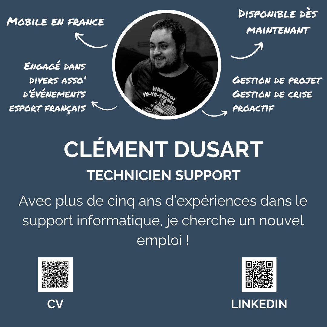 Bonjour !

Je sais que certains parmi vous ont un travail dans l'informatique ... Alors je me rapproche de vous dans le cadre de ma recherche d'emploi actuelle.

Si votre équipe souhaite un chargé de support applicatif  sénior engagé et proactif, contactez moi !

🎨<a href="/B00BI_/">Christine K. | B00BI 🥊</a> 🙏🙏