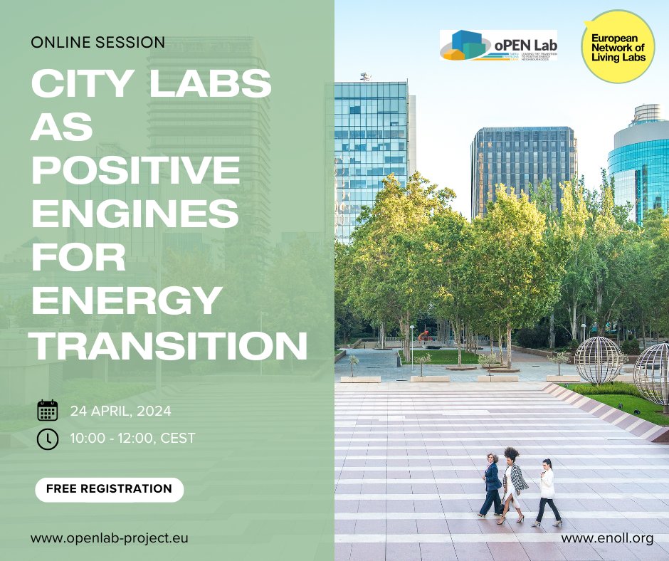 openlivinglabs's tweet photo. 📆Register now for the session “City Labs as positive engines for energy transition.”
Discover with us the @oPENLab_project and #ENoLL initiatives that aim to foster sustainable solutions for a smooth energy transition worldwide!
Free registration: https://t.co/nxqJ1gHJra 👈 https://t.co/ghpRudUESB