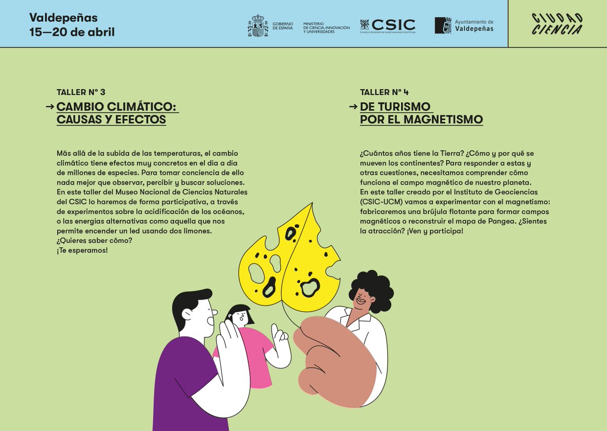 CiudadCiencia's tweet photo. 📢¡Tenemos un plan! Este viernes y sábado estaremos en la plaza de España de #Valdepeñas con LA CIENCIA NOS LLEVA DE CALLE. Una feria científica con diferentes talleres e investigador@s del @CSIC ¡Os esperamos!

#CiudadCiencia #CienciaEnValdepeñas @AytoValdepenas @culturavaldepen https://t.co/0lyUxH16ea