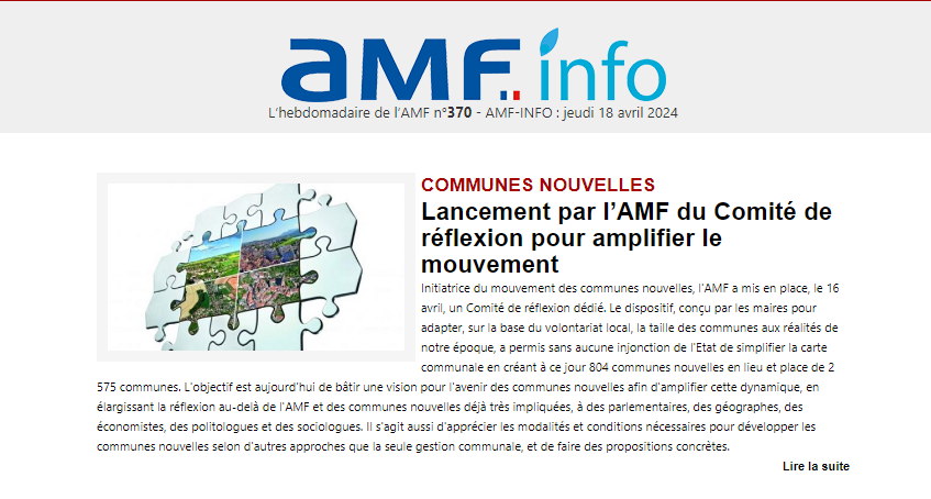 [#AMFInfo] Retrouvez l'édition de ce jeudi ⤵️ Au programme : - Lancement par l'AMF du Comité de réflexion sur les communes nouvelles - Déclaration des indemnités de fonction des élus locaux - Elections européennes : tout ce que les maires doivent savoir ➡️amf.asso.fr/m/amf-info/ind…