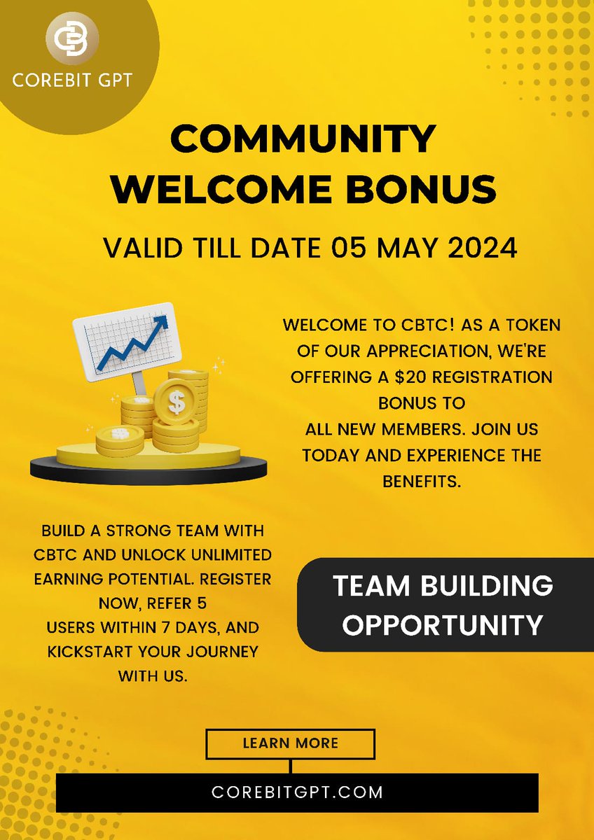 CoreBitGPT's tweet image. Exciting Announcement: $20 Free Registration Welcome Bonus!