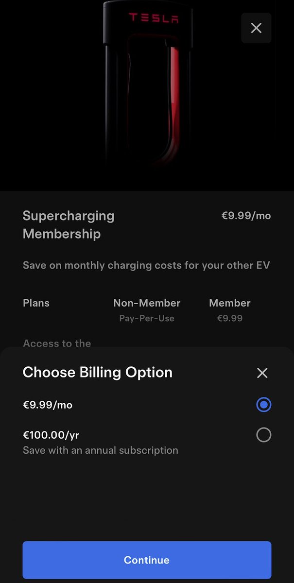electricfelix's tweet image. BREAKING

@TeslaCharging membership for Regular EV drivers now offers a yearly membership, aka get 2 months free!

Two price drops at once, only with Tesla!

#alwaysbecharging 

h/t @AlltOmElbil (I didn&apos;t have the updated Tesla app!)
⚡️⚡️⚡️
#discountdonnerstag