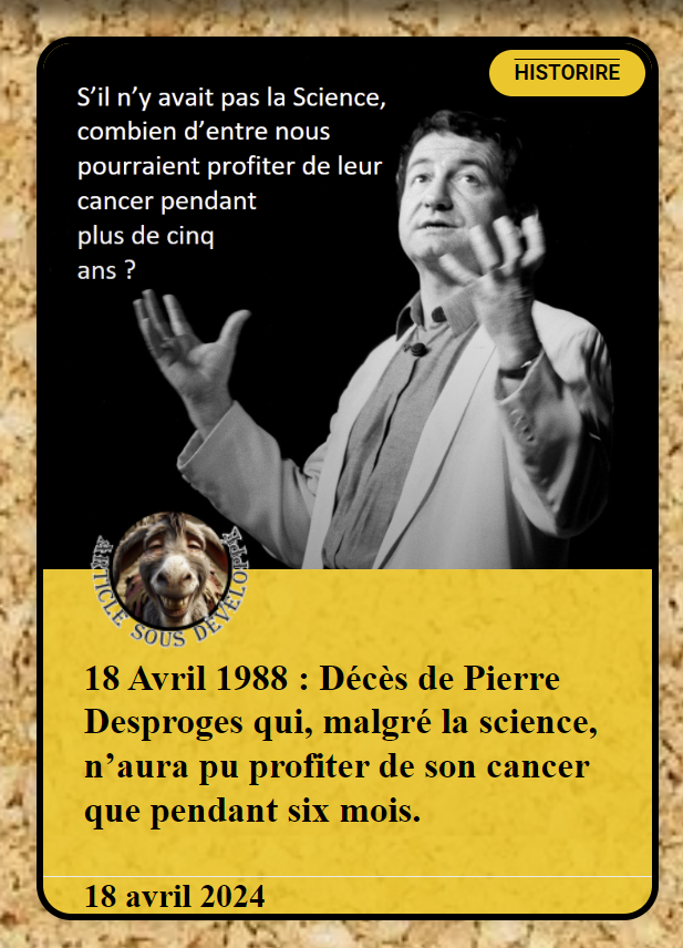FucknewsHumour's tweet photo. #18Avril 1988 : Décès de Pierre #Desproges qui, malgré la #science, n’aura pu profiter de son #cancer que pendant six mois.

Toutes nos fucknews sont tirées de faits réels

Retrouver tous nos articles sur notre site

#histoire #décès #mort #humour #humournoir #jeudiphoto #jeudi https://t.co/7crH0BCliU