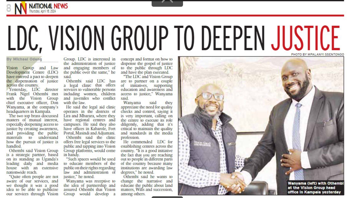 Secure your @newvisionwire to read more bout the this insightful conversation between our esteemed @DirectorLDC & Mr @nyamadon CEO @VisionGroup . #LDCUgCT