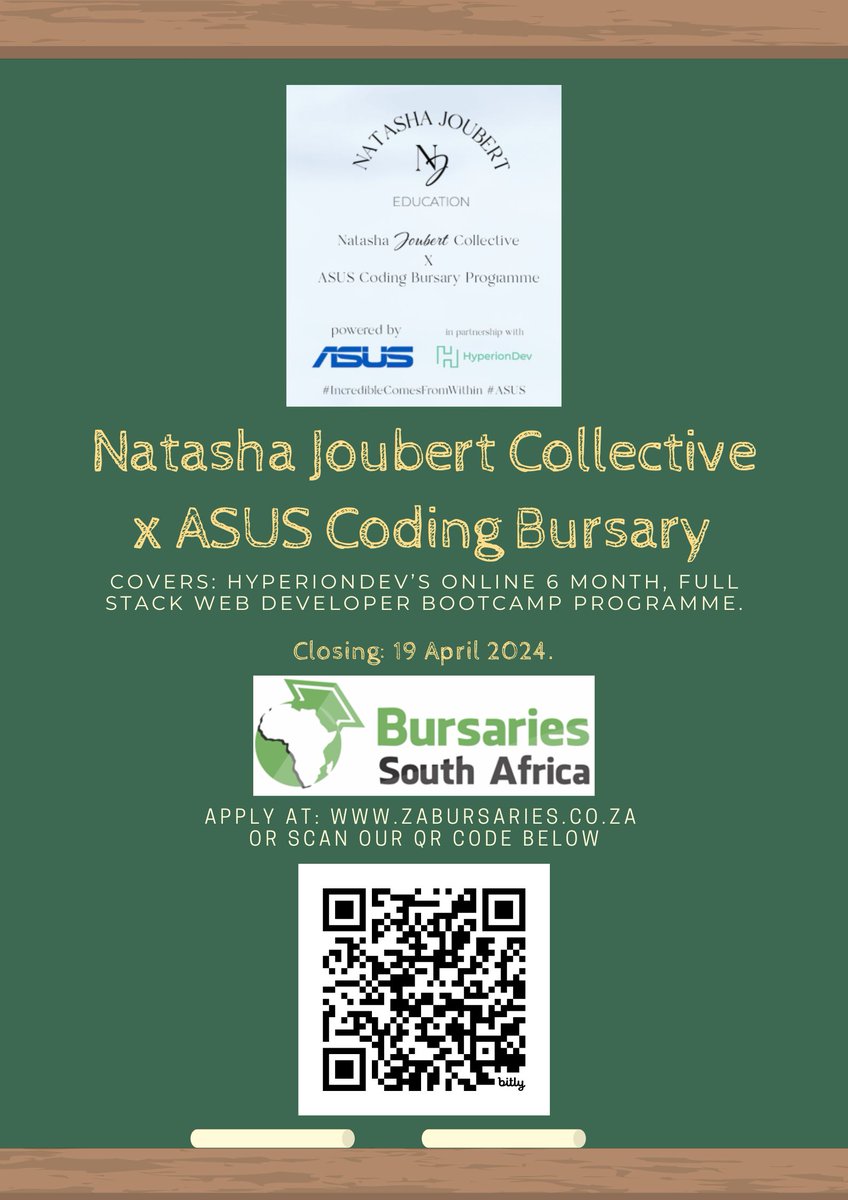 REMINDER: The Natasha Joubert Collective x ASUS Coding Bursary is closing TOMORROW! bit.ly/MissSAxASUS