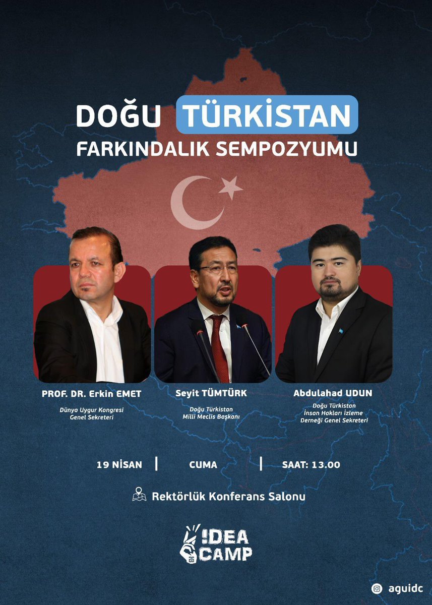 19 Nisan 2024 cuma saat 13.00 da Abdullah Gül üniversitesinde Çin işgali altındaki soykırım uygulanan Doğu Türkistan’ı anlatacağız.