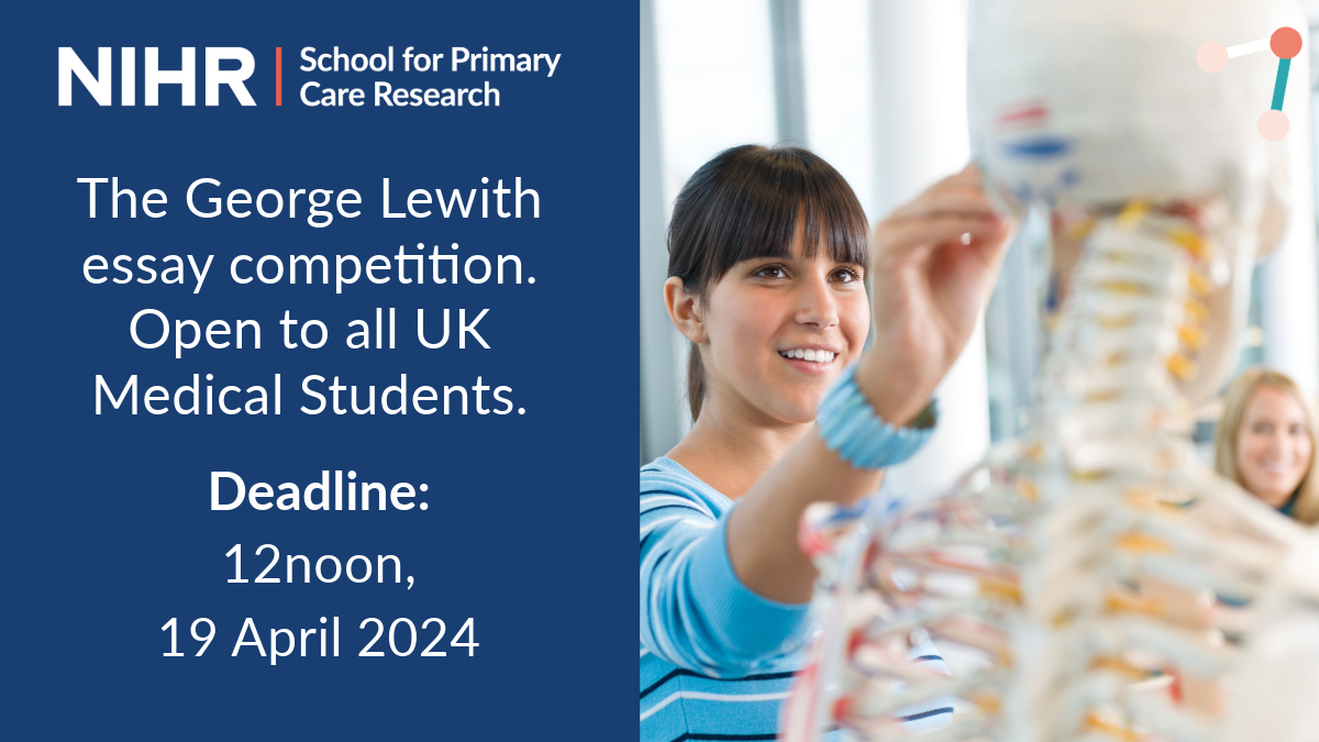 The deadline for the 2024 George Lewith prize is TOMORROW (12noon, 19 Apr 2024). Open to any UK medical undergraduates, find out how to apply & win a place at the @sapcacuk ASM: spcr.nihr.ac.uk/career-develop…… #medicalstudents #generalpractice #PrimaryCare #undergraduate