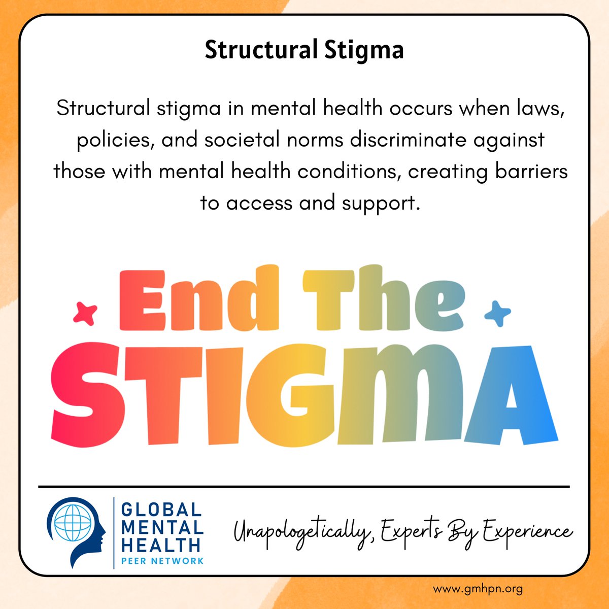 We can fight structural stigma by advocating for change, educating ourselves & others, supporting inclusive practices, and sharing LE to amplify the voices of PWLE Support our work by making a donation via givengain.com/donate/cc/2249… #livedexperience #gmhpn_speakout #mentalhealth