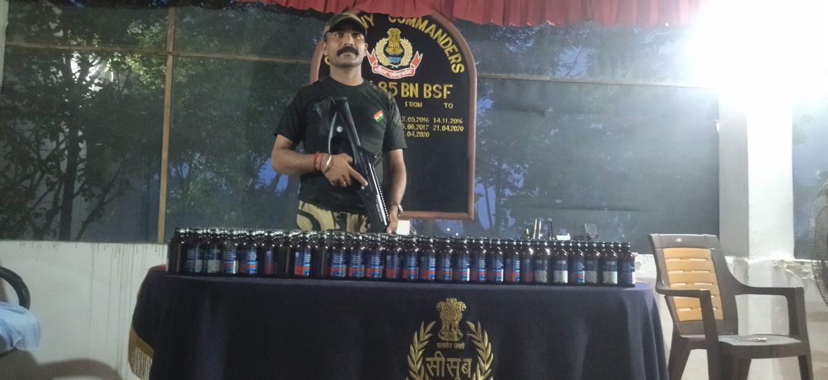 17.04.24 #AlertBSF Troops @BSF_SOUTHBENGAL foiled smuggling attempts at International Border and seized 774 bottle Phensedyl & 61 Fish Pin Balls(worth ₹ 14.5 Lakh),being smuggled from India to Bangladesh and apprehended 03 smugglers. #BSFagainstDrugs #FirstLineOfDefence #JaiHind