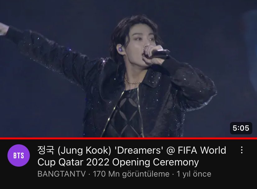 Dreamers by #JUNGKOOK Wold Cup Qatar 2022 Opening Ceremony has surpassed 170M views on YouTube 🥵🔥🔥