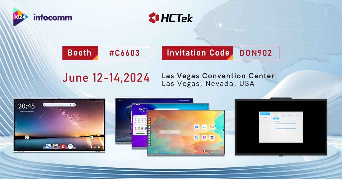 #InfoComm2024 is only 55 days away. We are going to showcase some of our most popular and latest interactive display products and solutions at this exibition. Register with our invitation code for a free guest pass!  #HCTek #IFPD #Pcap