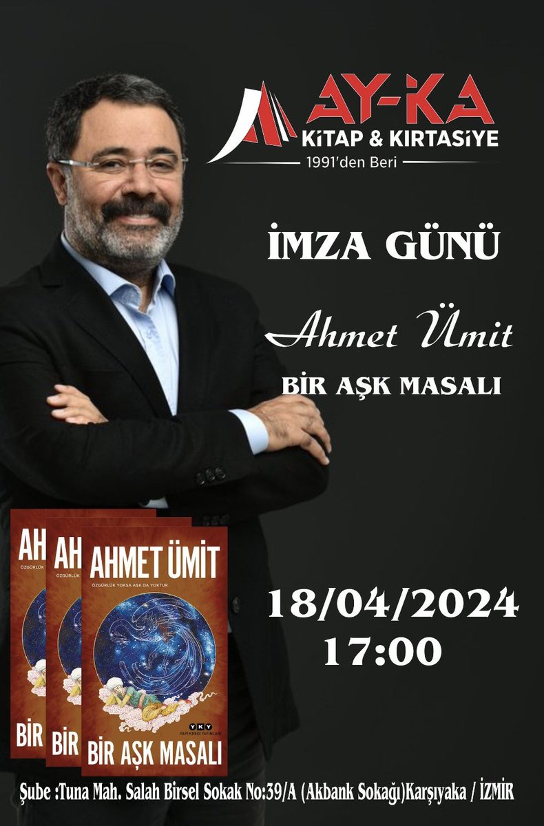 Bugün günlerden İzmir / Karşıyaka. Bugün saat:17:00'de Karşıyaka'da AY-KA kitabevi'ndeyim. Beklerim... #ahmetümitkitapları #ahmetümitokurları