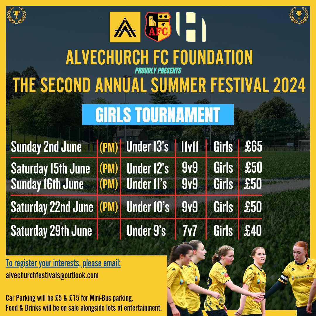 CALLING ALL GIRLS TEAMS! 📣

We have lots of spaces available for our Annual Summer Festival in June for girls' teams! Want to be a part of something special? 💪

Well, we have the perfect opportunity for you to be involved this summer! Sign up today and showcase your talent!  🙌