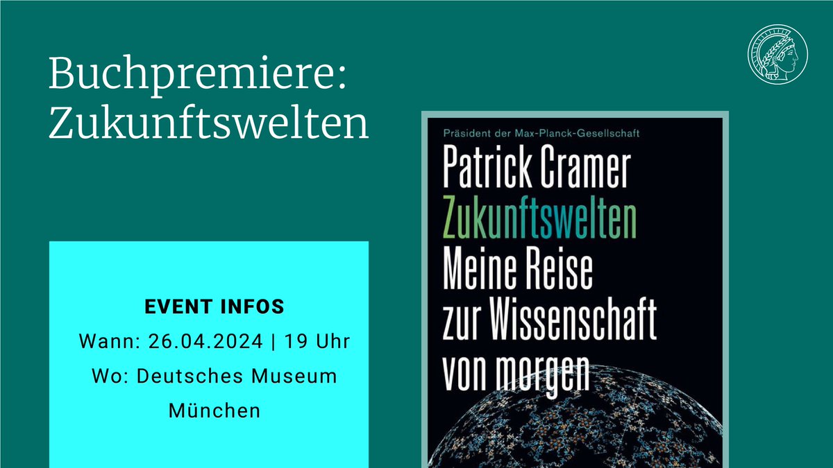 Im Gespräch mit der Astrophysikerin Suzanna Randall stellt Max-Planck-Präsident Patrick Cramer am 26. April sein Buch 'Zukunftswelten' in #München vor und beantwortet Fragen zur #Wissenschaft von morgen. mpg.de/21634711/buchp… #MaxPlanckInstitute @mpgpresident @astrosuzanna