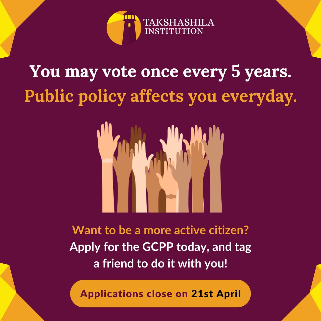 Want to be a more active citizen? Apply for the GCPP today. Application link: school.takshashila.org.in/gcpp