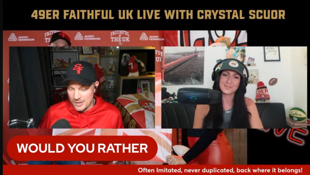 That’s right people of course we had to ask the awesome @crystalscuor a would you rather 😎 if you missed us live don’t worry you can catch it on our YouTube channel @49erFaithfulUK #WouldYouRather #49erFaithfulUK