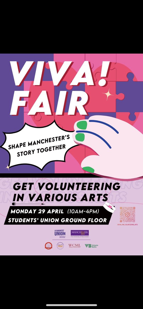 🎉✨ VIVA! Fair - Join Volunteering In Various Arts! ✨🎉 🫵Are you interested in volunteering in a fun and unique sector? Looking for varied and multifaceted work experience? 📅 Save the date: Monday, 29th April, 10 am - 4 pm 📍 Location: Student Union Ground Floor