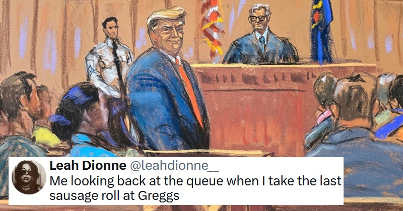 17 funniest captions for this courtroom sketch from Trump’s hush money trial. thepoke.com/2024/04/18/rea…