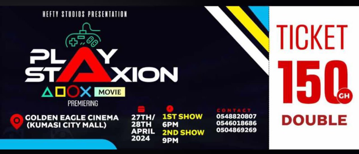 goldeneaglegh's tweet photo. The much anticipated movie, "PLAY STAXION" is here. Grab your tickets for the best moment by calling or whatsapping 0256789919. @aaronadatsi1 @BlowmanCurtis
#PlayStation #GoldenEagleCinemas #HeftyStudios #SisterSalo https://t.co/H1JNBUh2DB
