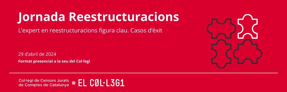 AuditorsCENSORS's tweet image. El 29 d'abril desenvoluparem la Jornada de Reestructuracions a la seu del Col·legi amb el lema: L'expert en reestructuracions figura clau. Casos d'èxit. 
La jornada comptarà amb diferents ponents auditors, advocats i periodistes
auditorscensors.com/ca/jornada-ree…
#Auditoria #Reestructuració
